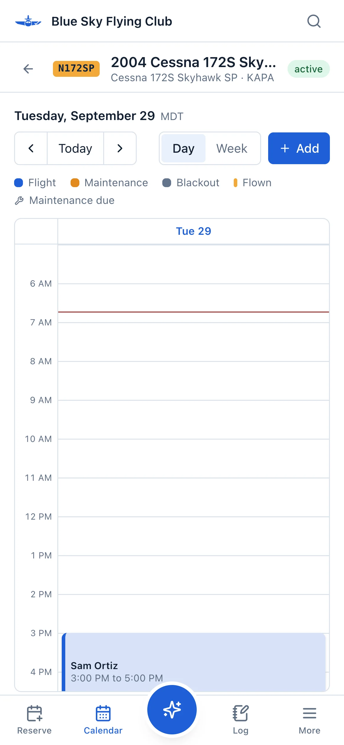 The aircraft calendar on a phone