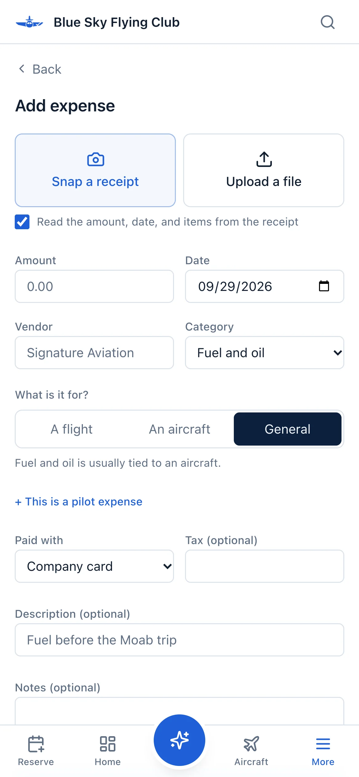 Adding an expense on a phone
